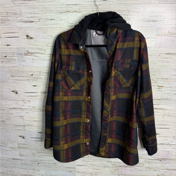 Volcom Other - Volcom Field Bonded Hooded Shirt Jacket Men’s xs black red plaid yellow